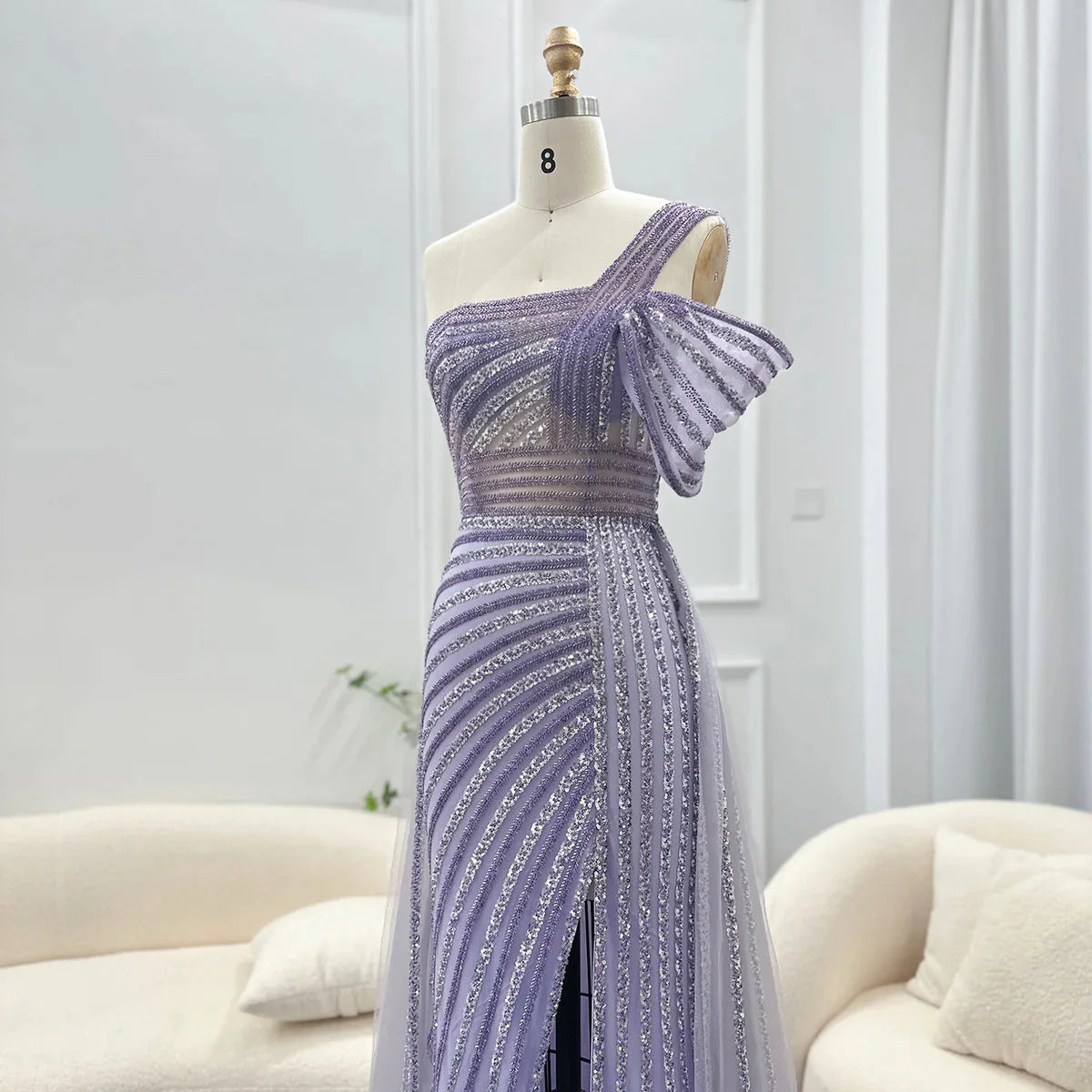Luxury Dubai Sage Green Evening Dress One Shoulder Wedding Formal Party Gowns SS016