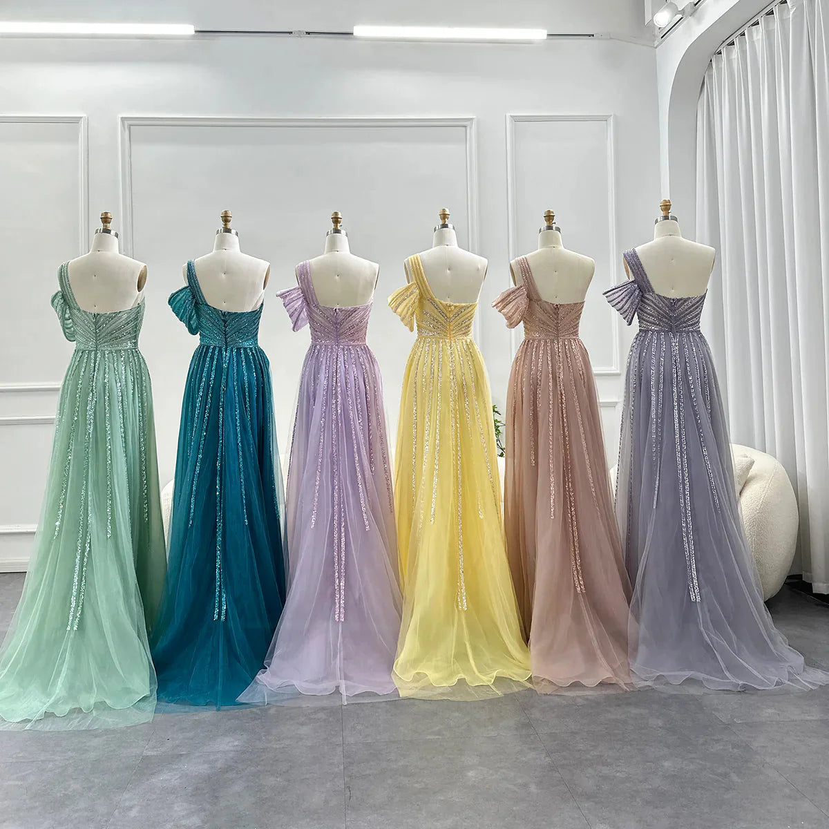 Luxury Dubai Sage Green Evening Dress One Shoulder Wedding Formal Party Gowns SS016