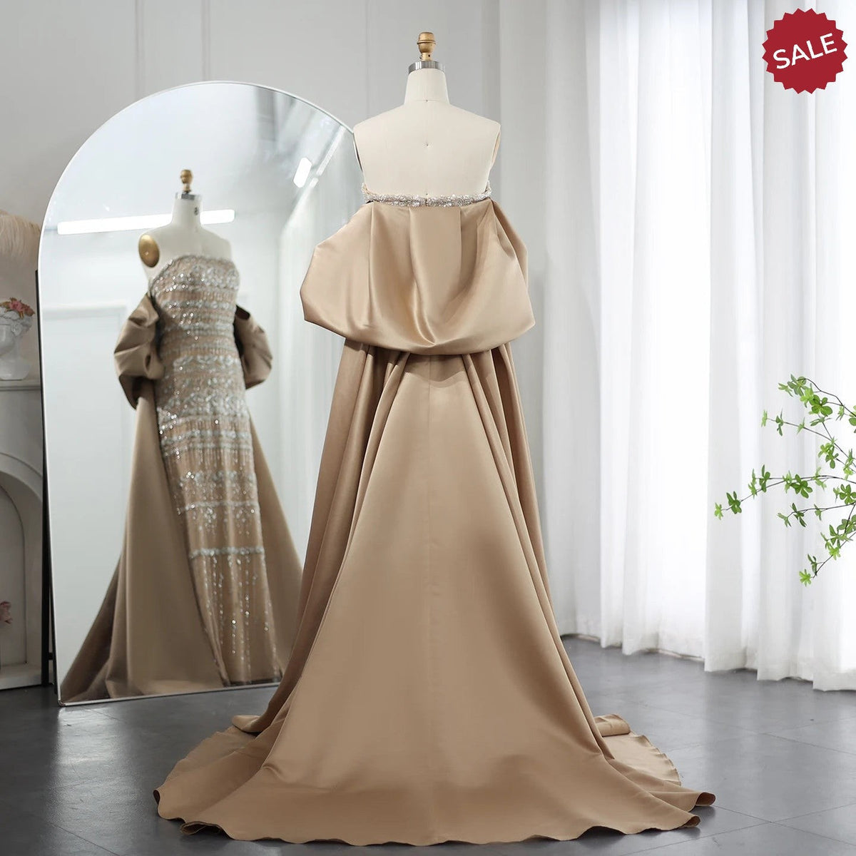 Luxury Dubai Sage Green Evening Dresses with Cape Arabic Blue Beaded Elegant Women Wedding Party Gowns SS238