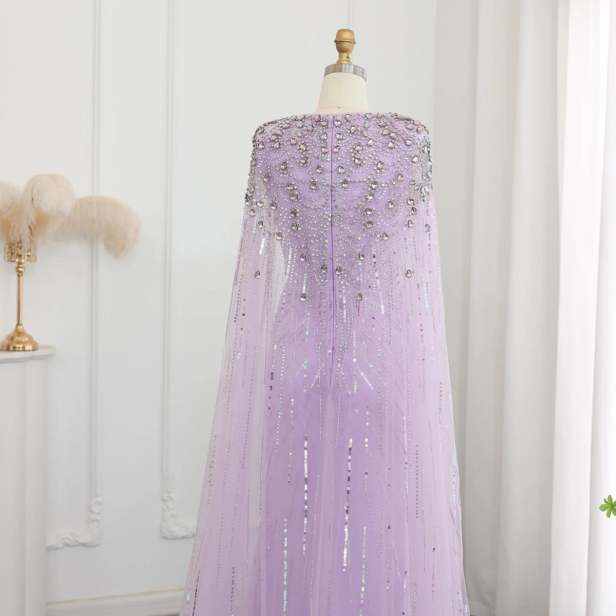 Luxury Dubai Sage Green Evening Dresses with Cape Fuchsia Crystal Gold Elegant Women Wedding Formal Party Gown SS399