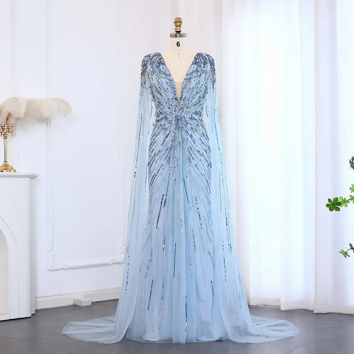 Luxury Dubai Sage Green Evening Dresses with Cape Fuchsia Crystal Gold Elegant Women Wedding Formal Party Gown SS399