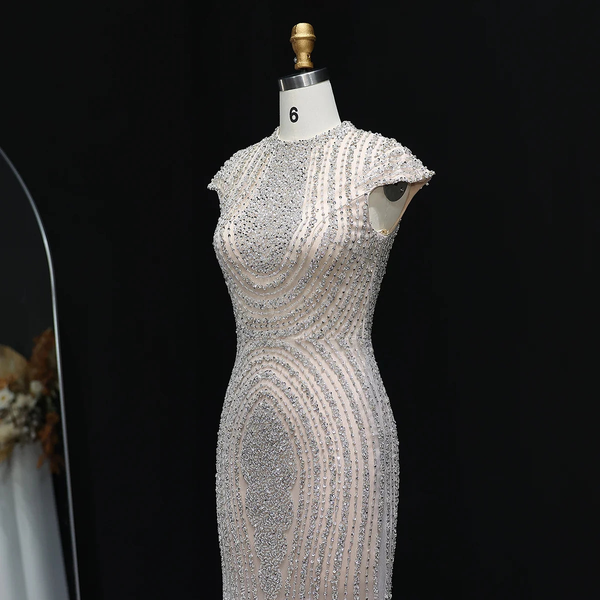 Luxury Dubai Silver Nude Arabic Evening Dresses SS400