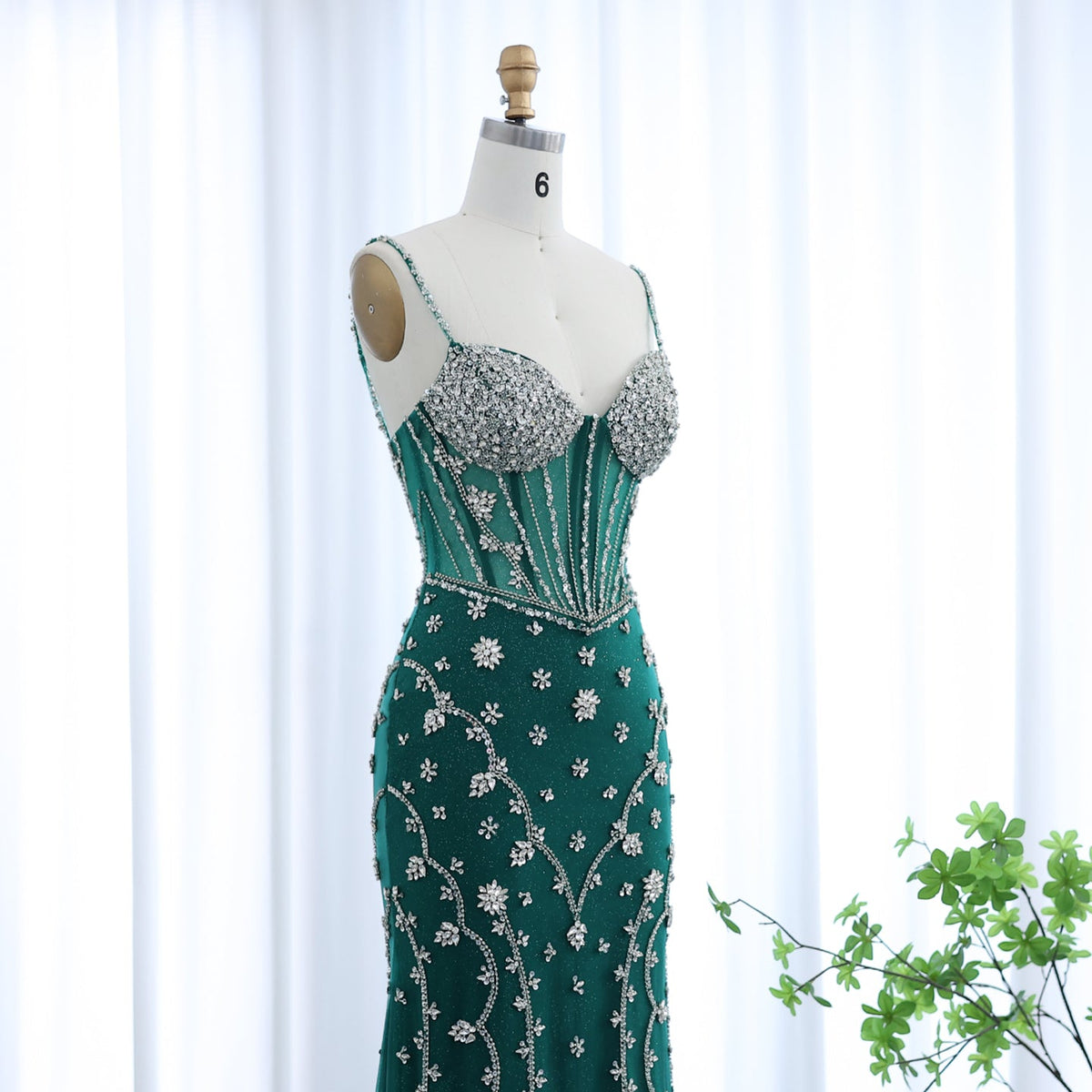 Luxury Emerald Green Spaghetti Straps Evening Dress SS246
