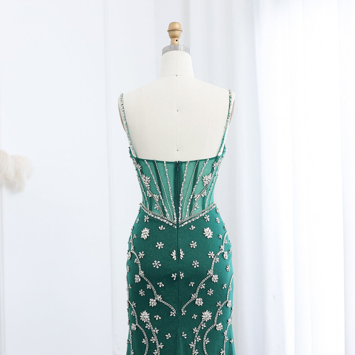 Luxury Emerald Green Spaghetti Straps Evening Dress SS246