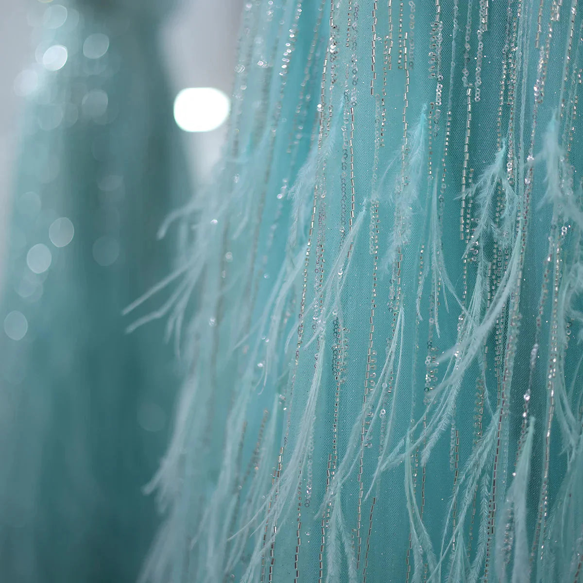 Luxury Feathers Aqua Green Evening Dresses Elegant Off Shoulder Beyonce Celebrity Prom Party Dress for Wedding SS435