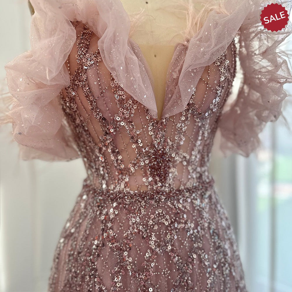Luxury Feathers Green Dubai Evening Dresses 2023 Elegant Off Shoulder Long Formal Dress for Women Wedding Party SS303