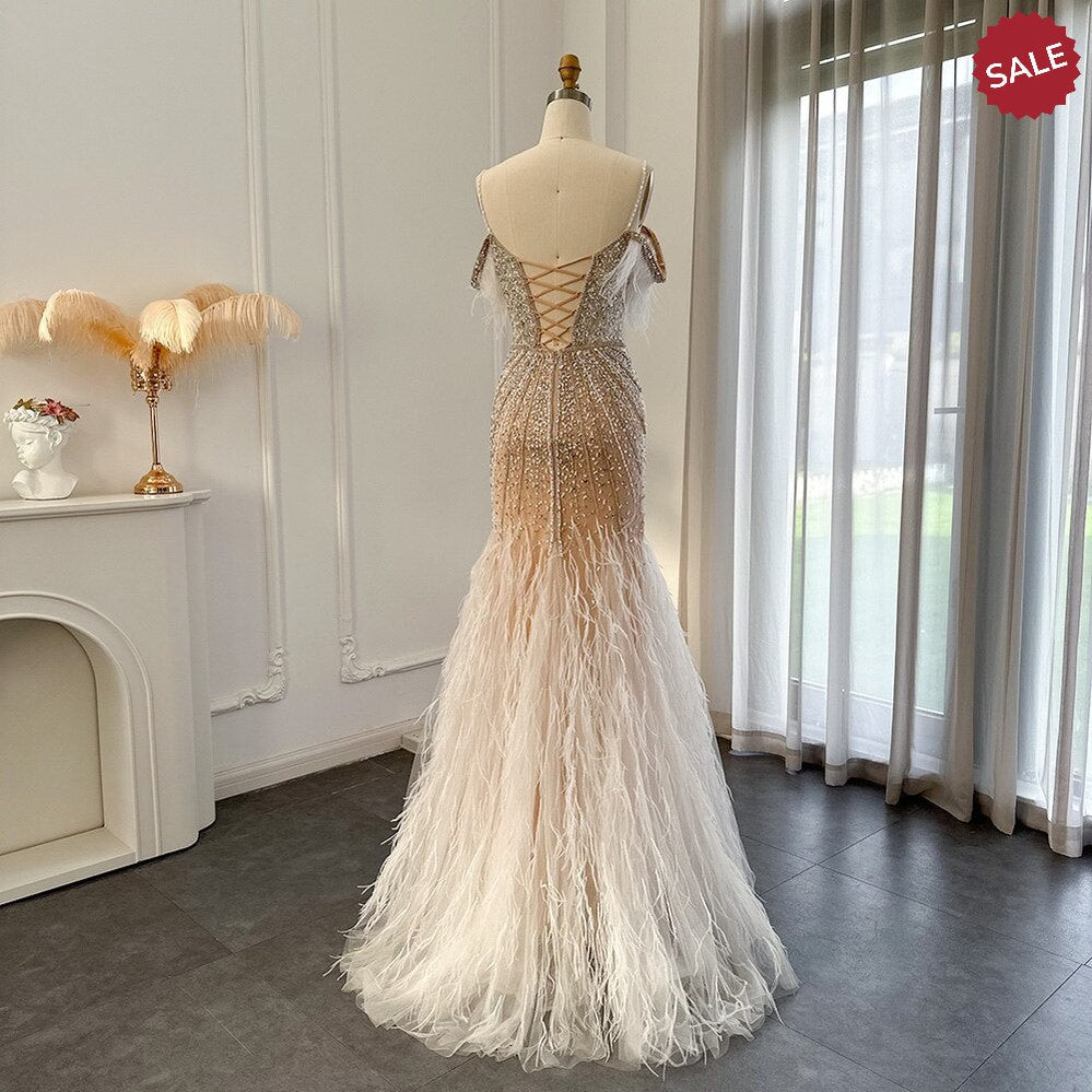 Luxury Feathers White Nude Prom Evening Dresses 2023 Elegant Burgundy Long Navy Blue Wedding Formal Party Gown SS121