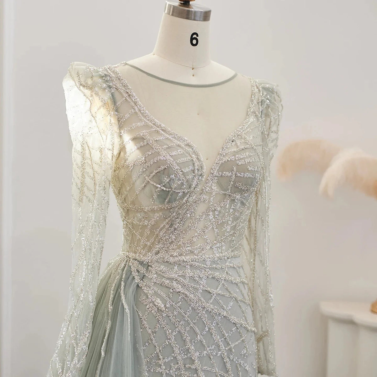 Luxury Muslim Gold Mermaid Beaded Dubai Evening Dresses with Overskirt 2024 Plus Size Women Wedding Party Gown SS048