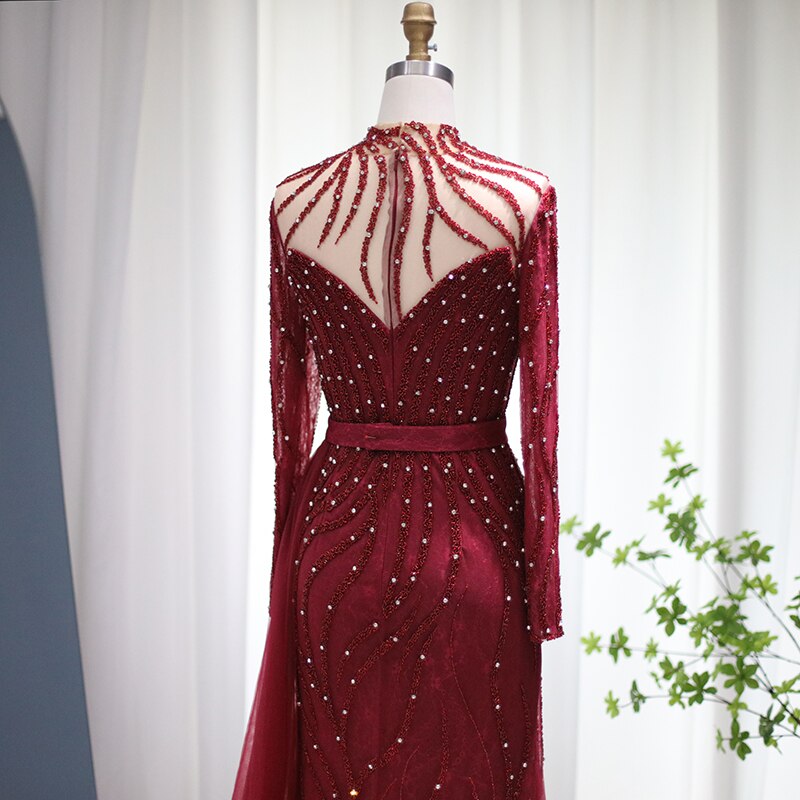 Luxury Navy Blue Mermaid Dubai Evening Dress with Detachable Skirt Long Sleeve Arabic Formal Gowns for Women Wedding Party SS526