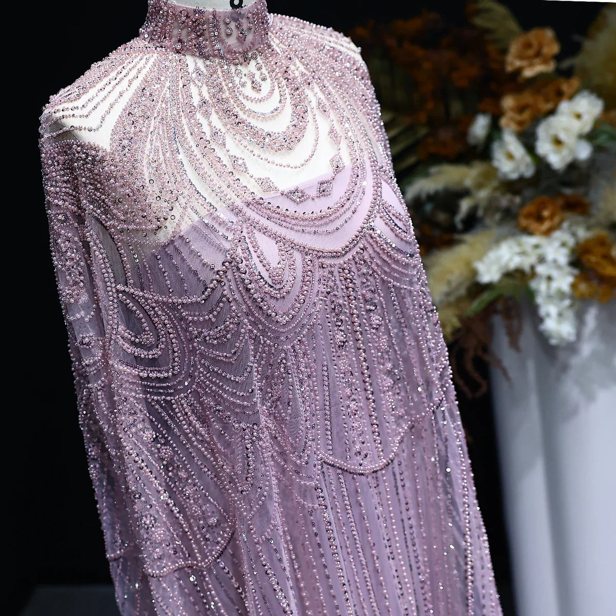 Luxury Nude Beaded High Neck 2 pieces Evening Dress SS080