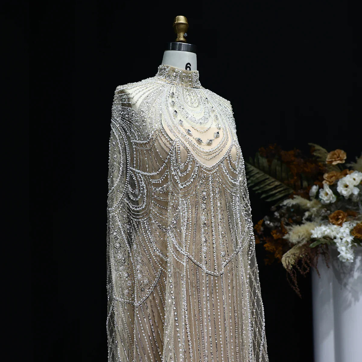 Luxury Nude Beaded High Neck 2 pieces Evening Dress SS080