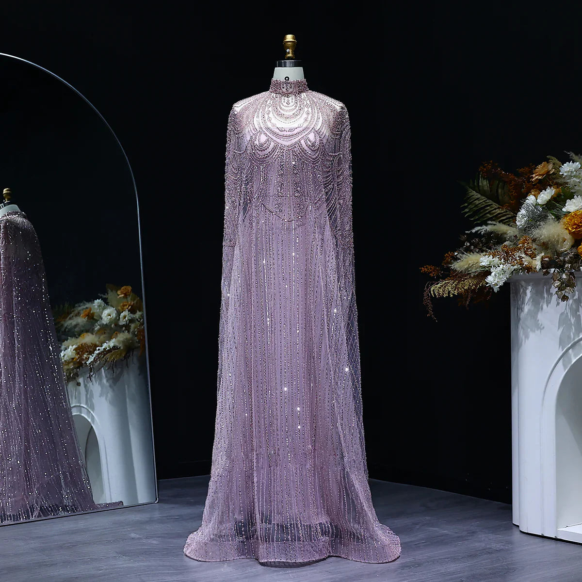 Luxury Nude Beaded High Neck 2 pieces Evening Dress SS080