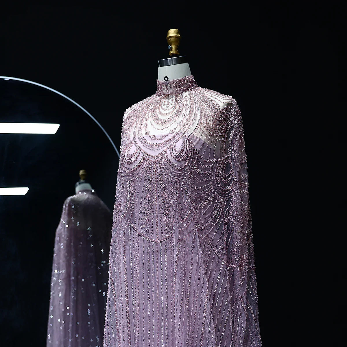 Luxury Nude Beaded High Neck 2 pieces Evening Dress SS080
