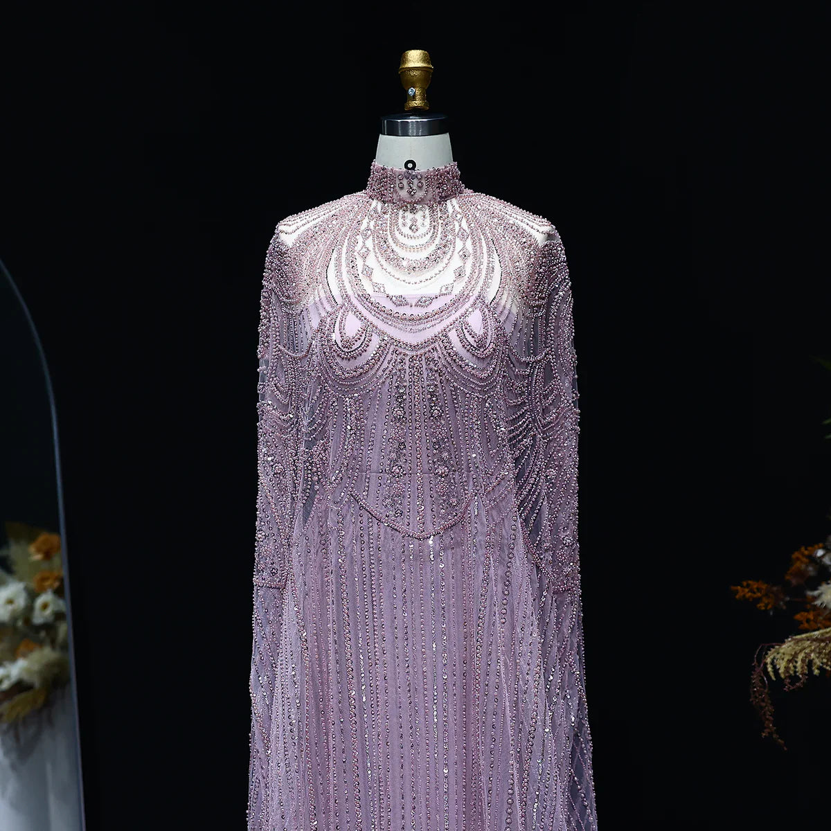Luxury Nude Beaded High Neck 2 pieces Evening Dress SS080