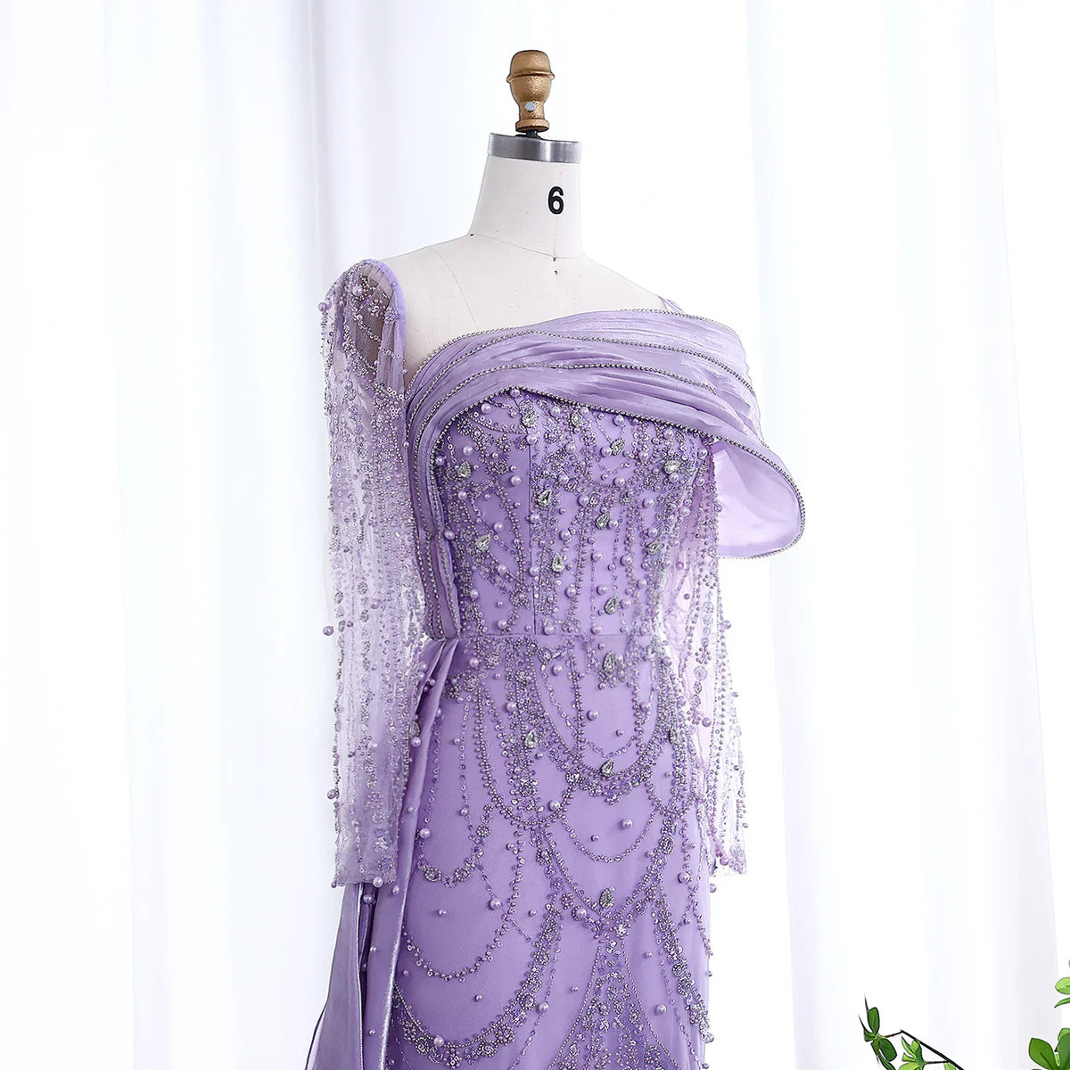 Luxury Nude Crystal Mermaid Evening Dress with Overskirt Long Sleeves Dubai Arabic Wedding Formal Prom Gowns SS256