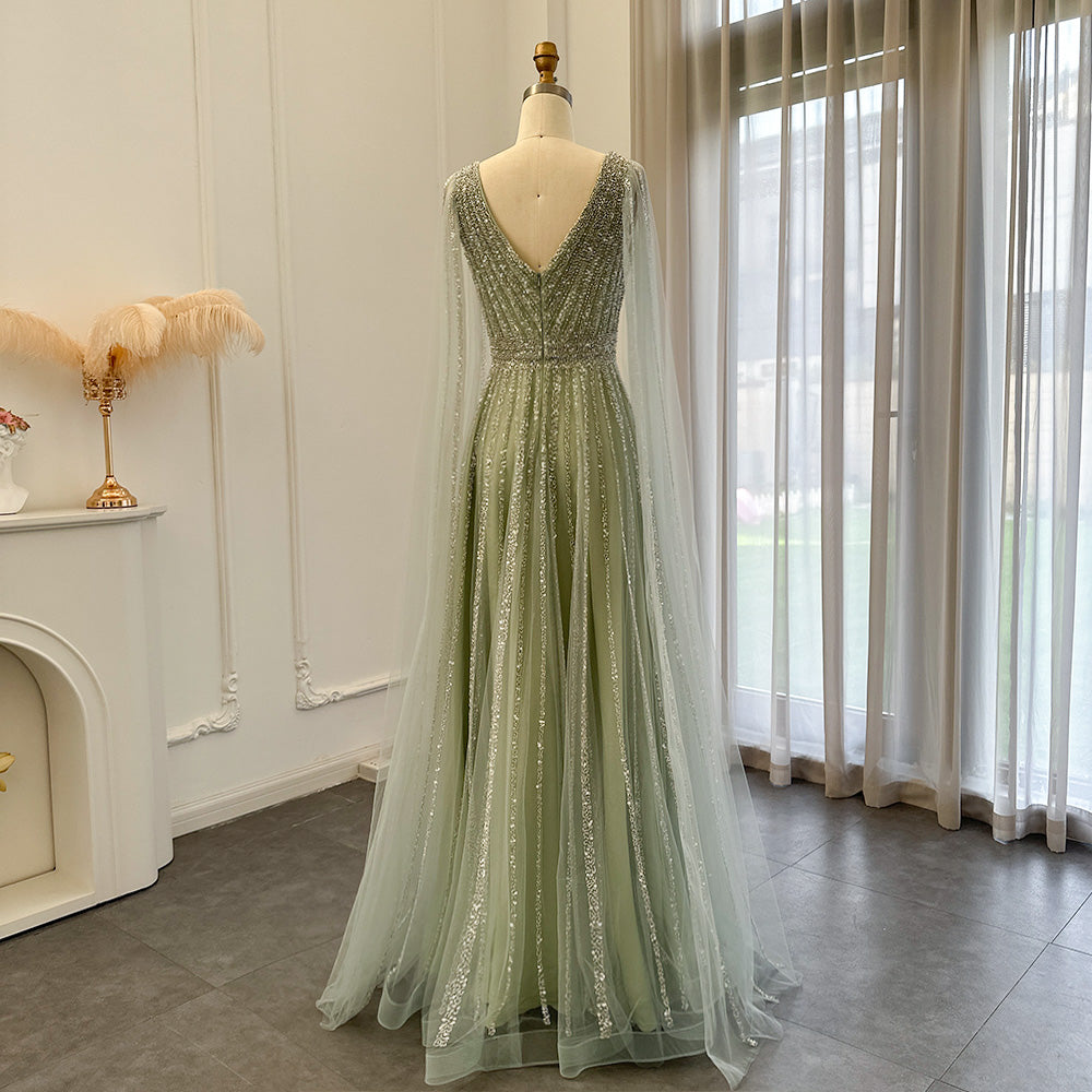 Luxury Nude Dubai Evening Dress with Cape Sleeves Blush Pink Arabic Formal Dresses for Women Wedding Party SS322