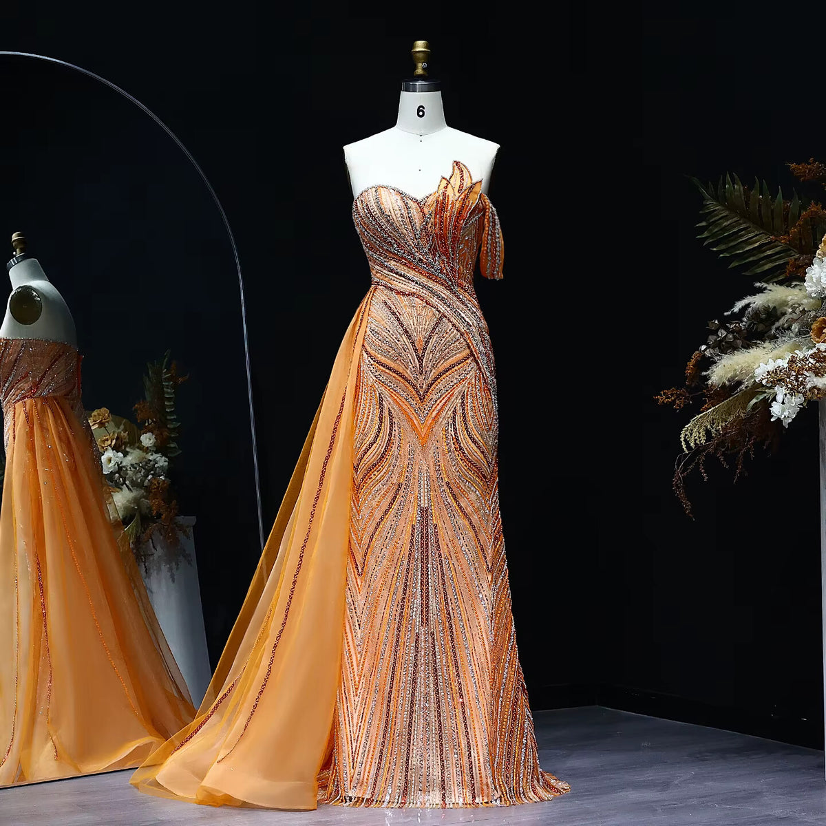 Luxury One Shoulder Mermaid Evening Dress with Overskirt SS257