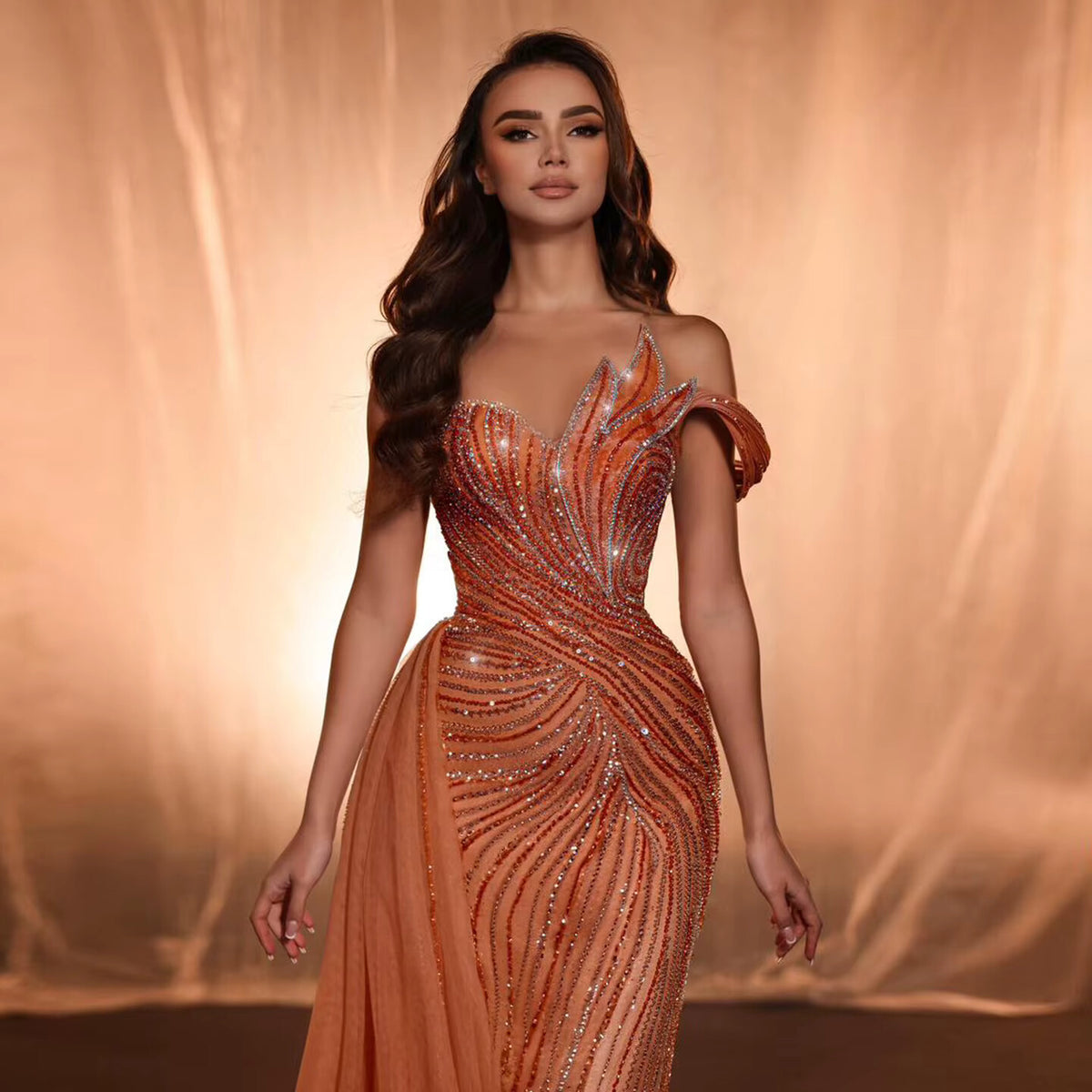 Luxury One Shoulder Mermaid Evening Dress with Overskirt SS257