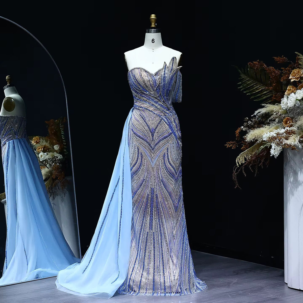 Luxury One Shoulder Mermaid Evening Dress with Overskirt SS257