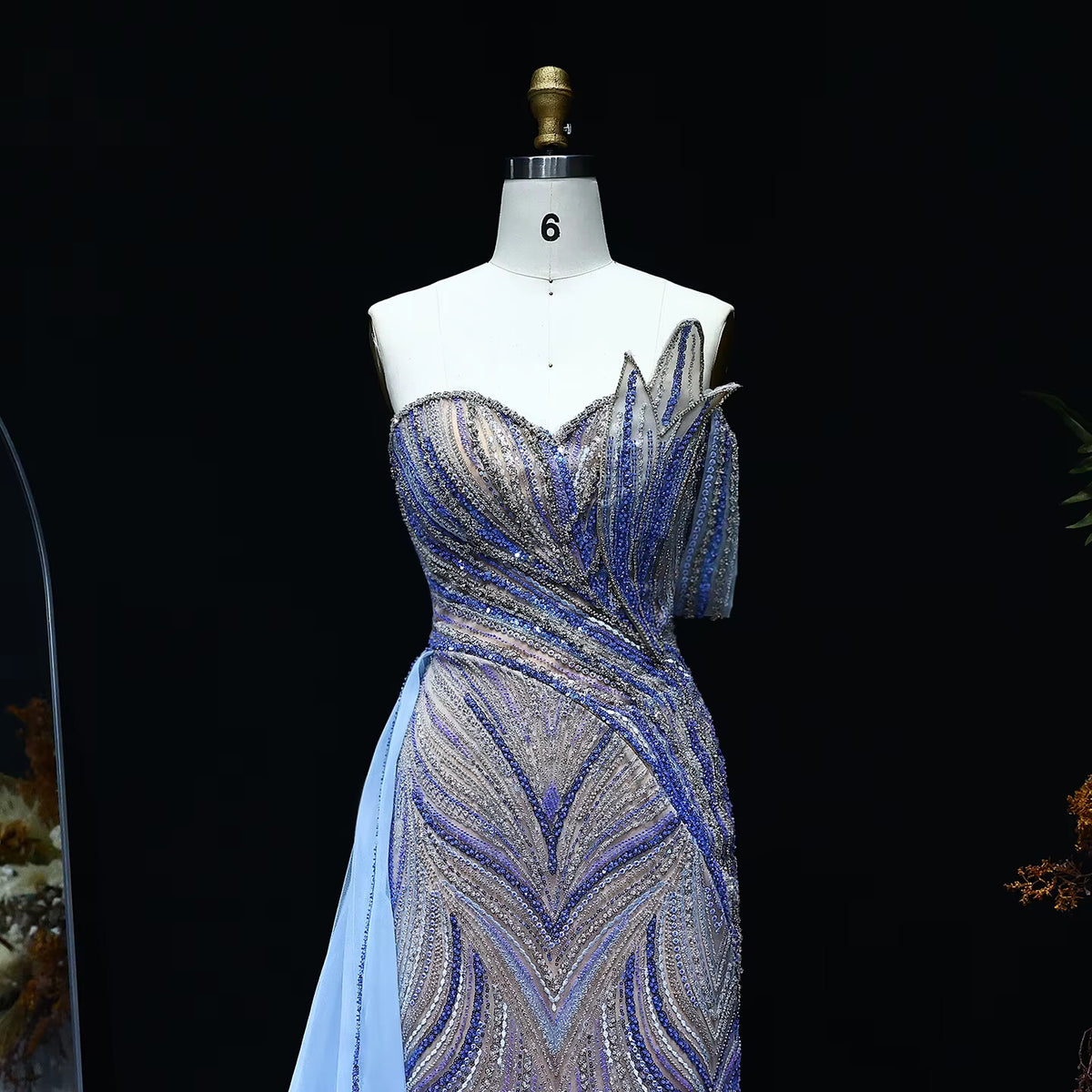 Luxury One Shoulder Mermaid Evening Dress with Overskirt SS257