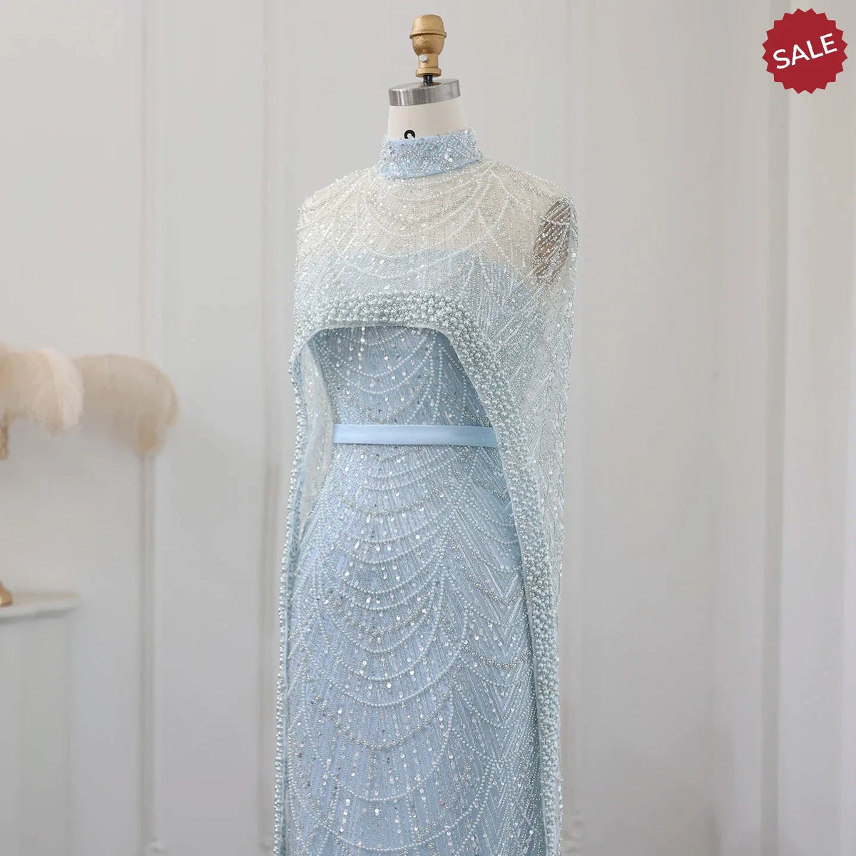 Luxury Pearls Dubai Champagne Evening Dresses with Cape 2023 New Arabic Women Mermaid Wedding Party Prom Dress SS369