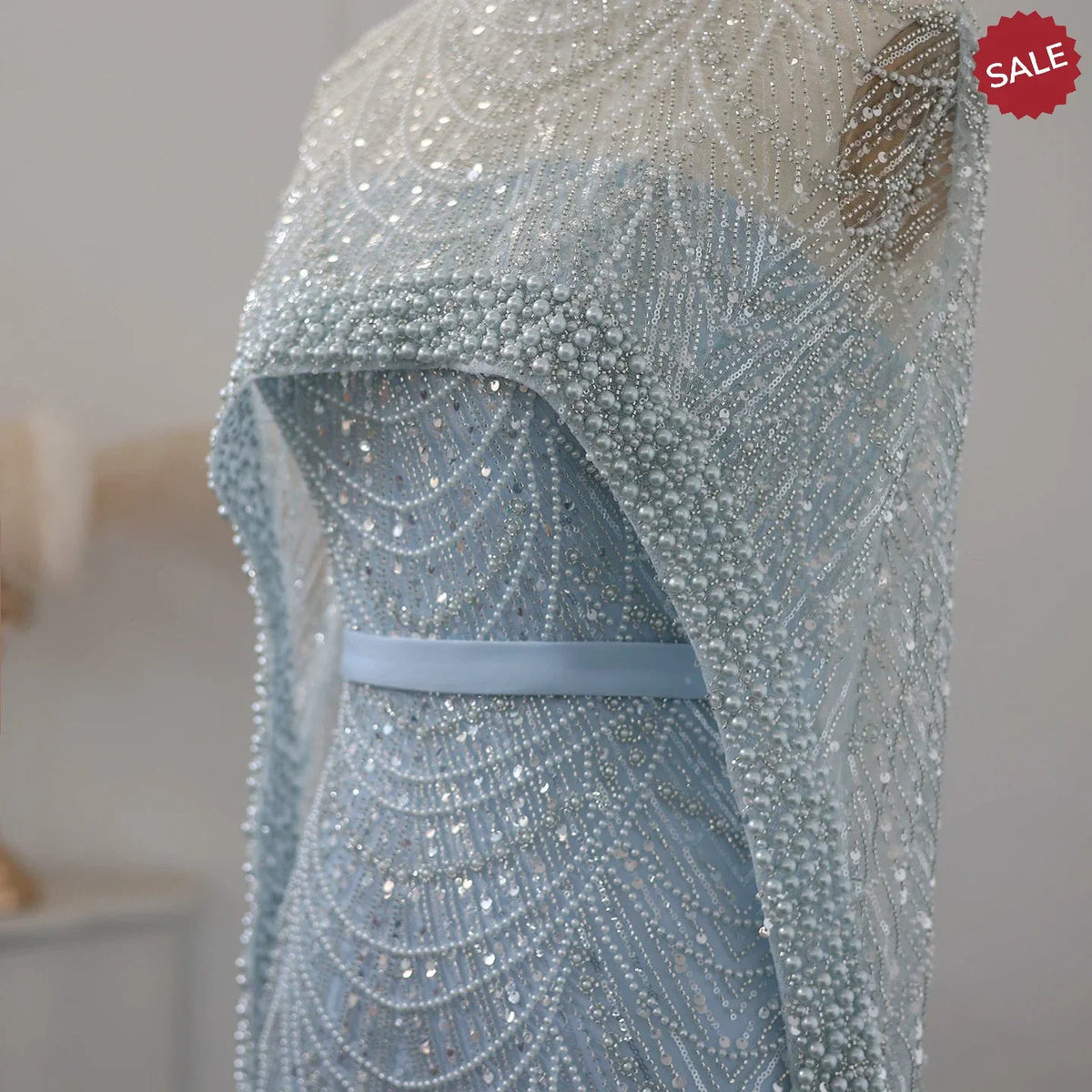 Luxury Pearls Dubai Champagne Evening Dresses with Cape 2023 New Arabic Women Mermaid Wedding Party Prom Dress SS369