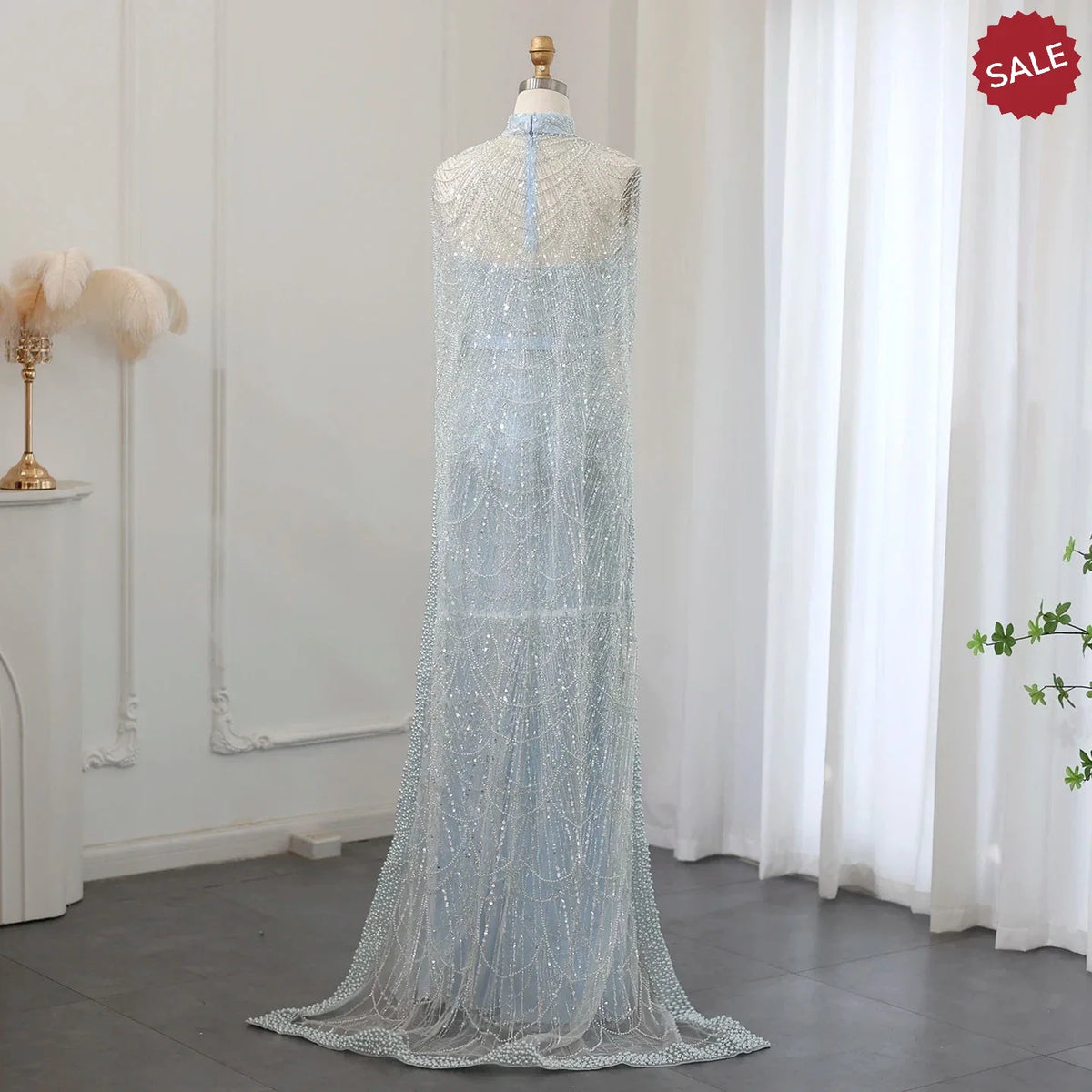 Luxury Pearls Dubai Champagne Evening Dresses with Cape 2023 New Arabic Women Mermaid Wedding Party Prom Dress SS369