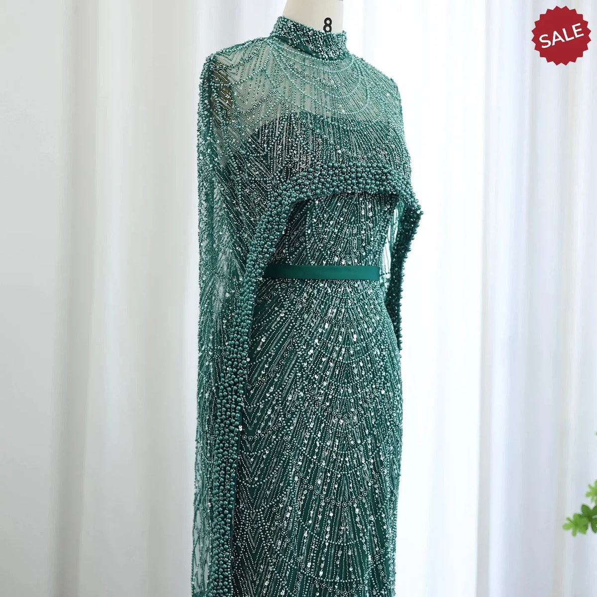 Luxury Pearls Dubai Champagne Evening Dresses with Cape 2023 New Arabic Women Mermaid Wedding Party Prom Dress SS369