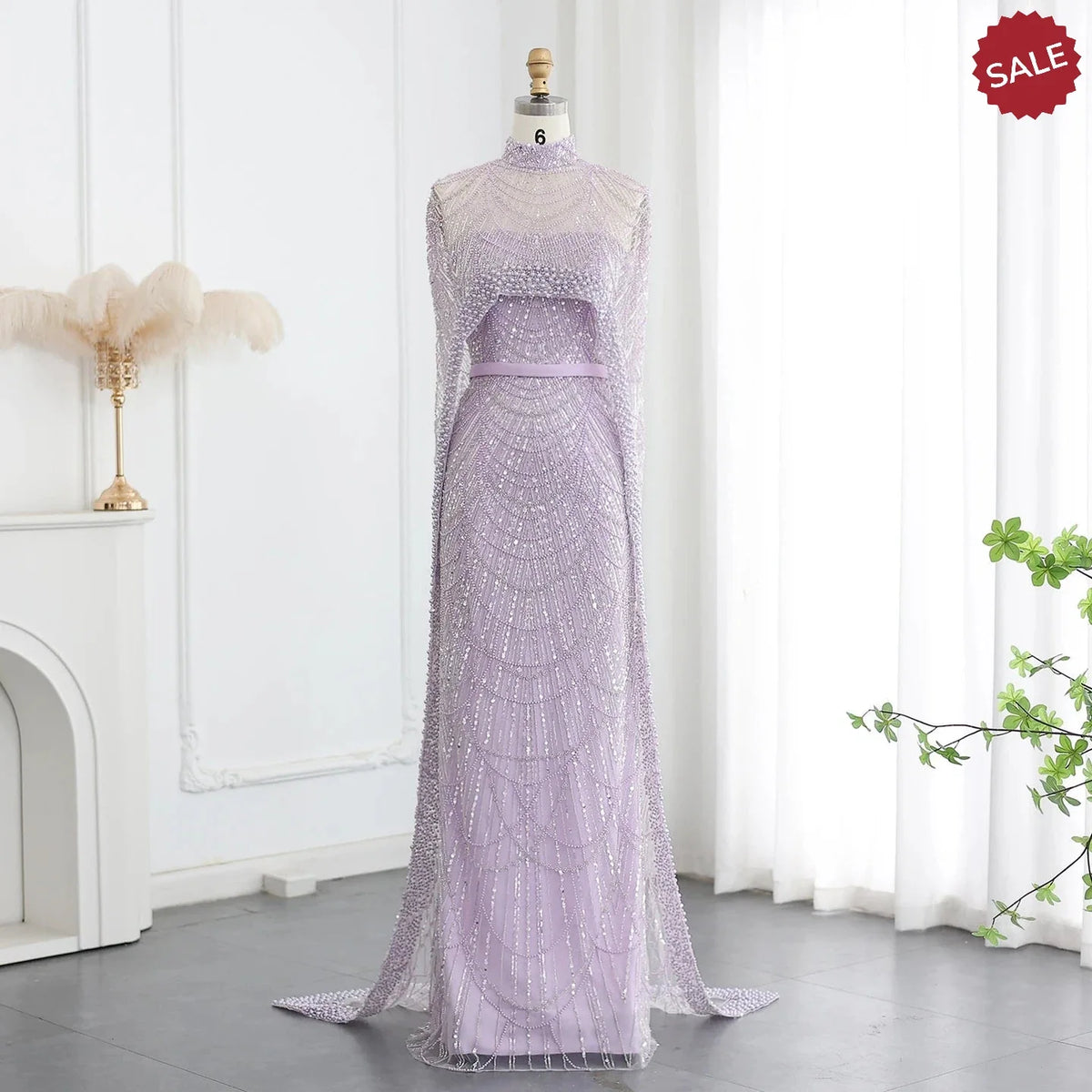 Luxury Pearls Dubai Champagne Evening Dresses with Cape 2023 New Arabic Women Mermaid Wedding Party Prom Dress SS369
