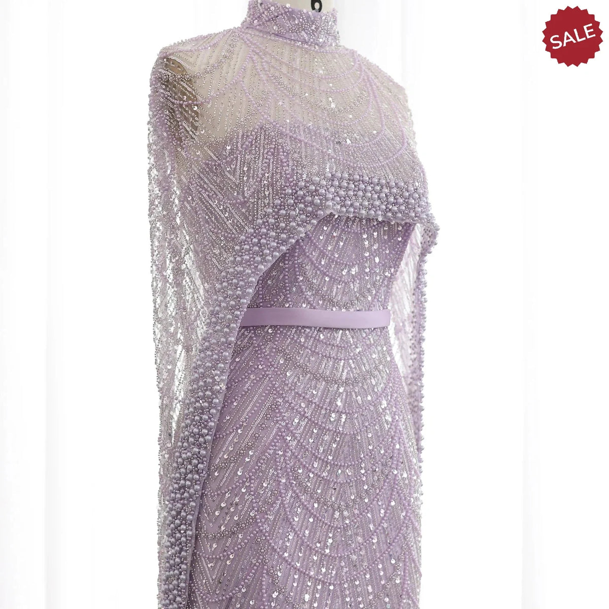 Luxury Pearls Dubai Champagne Evening Dresses with Cape 2023 New Arabic Women Mermaid Wedding Party Prom Dress SS369