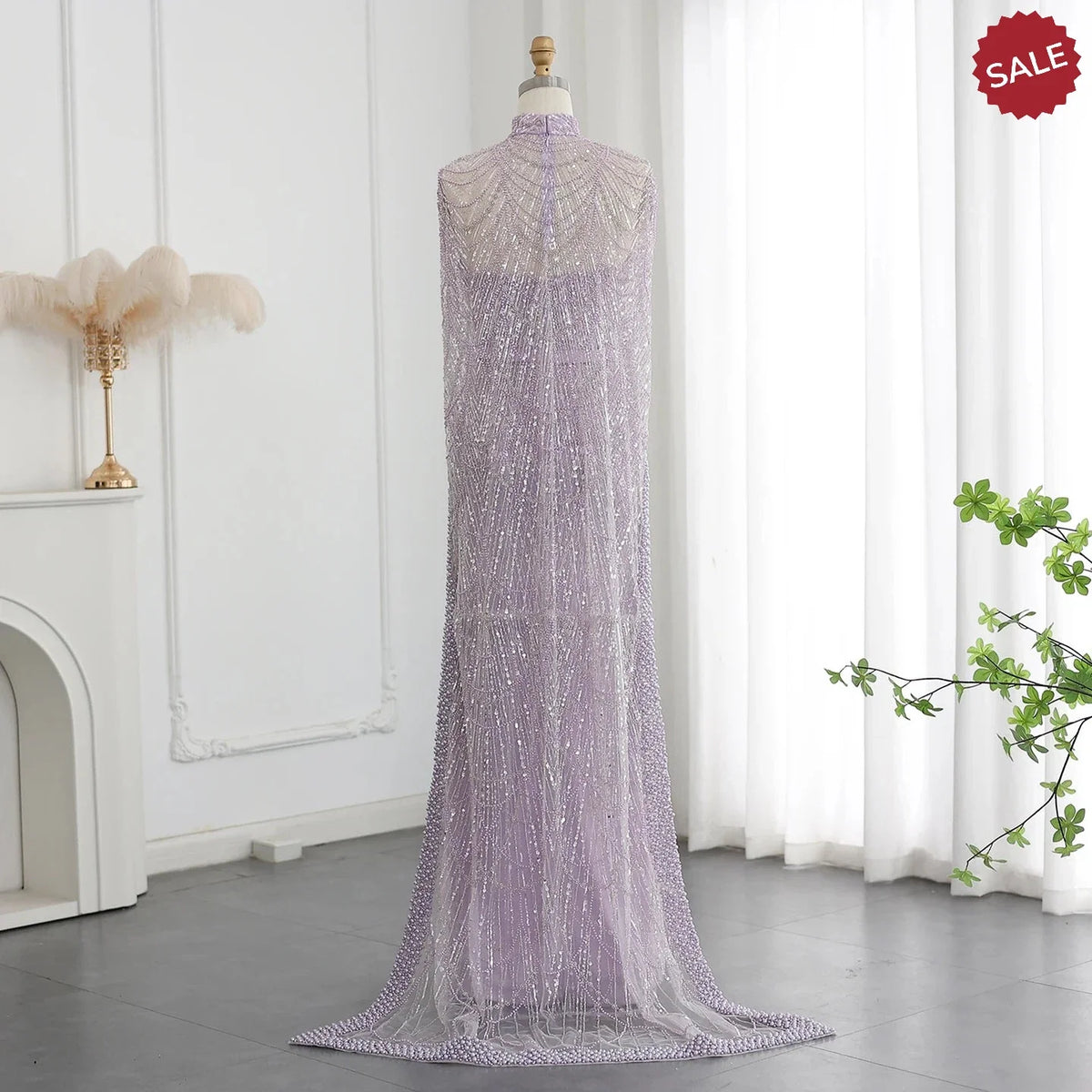 Luxury Pearls Dubai Champagne Evening Dresses with Cape 2023 New Arabic Women Mermaid Wedding Party Prom Dress SS369