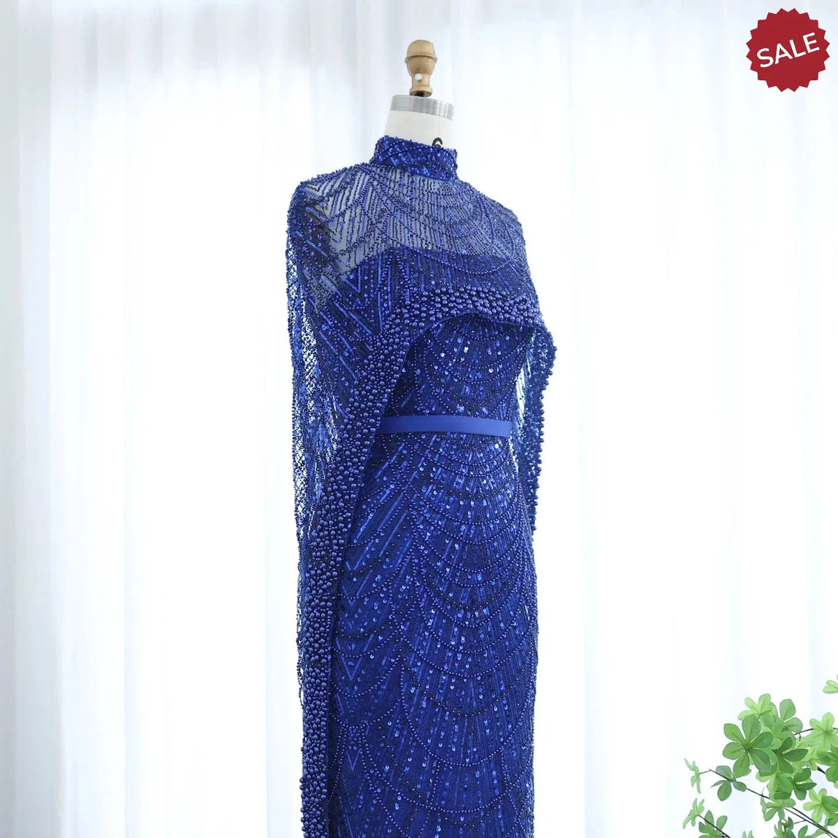 Luxury Pearls Dubai Champagne Evening Dresses with Cape 2023 New Arabic Women Mermaid Wedding Party Prom Dress SS369