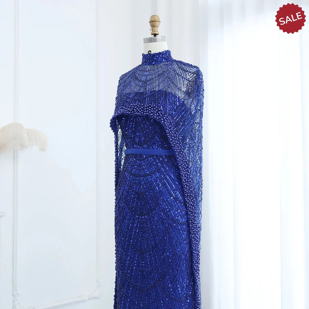 Luxury Pearls Dubai Champagne Evening Dresses with Cape 2023 New Arabic Women Mermaid Wedding Party Prom Dress SS369