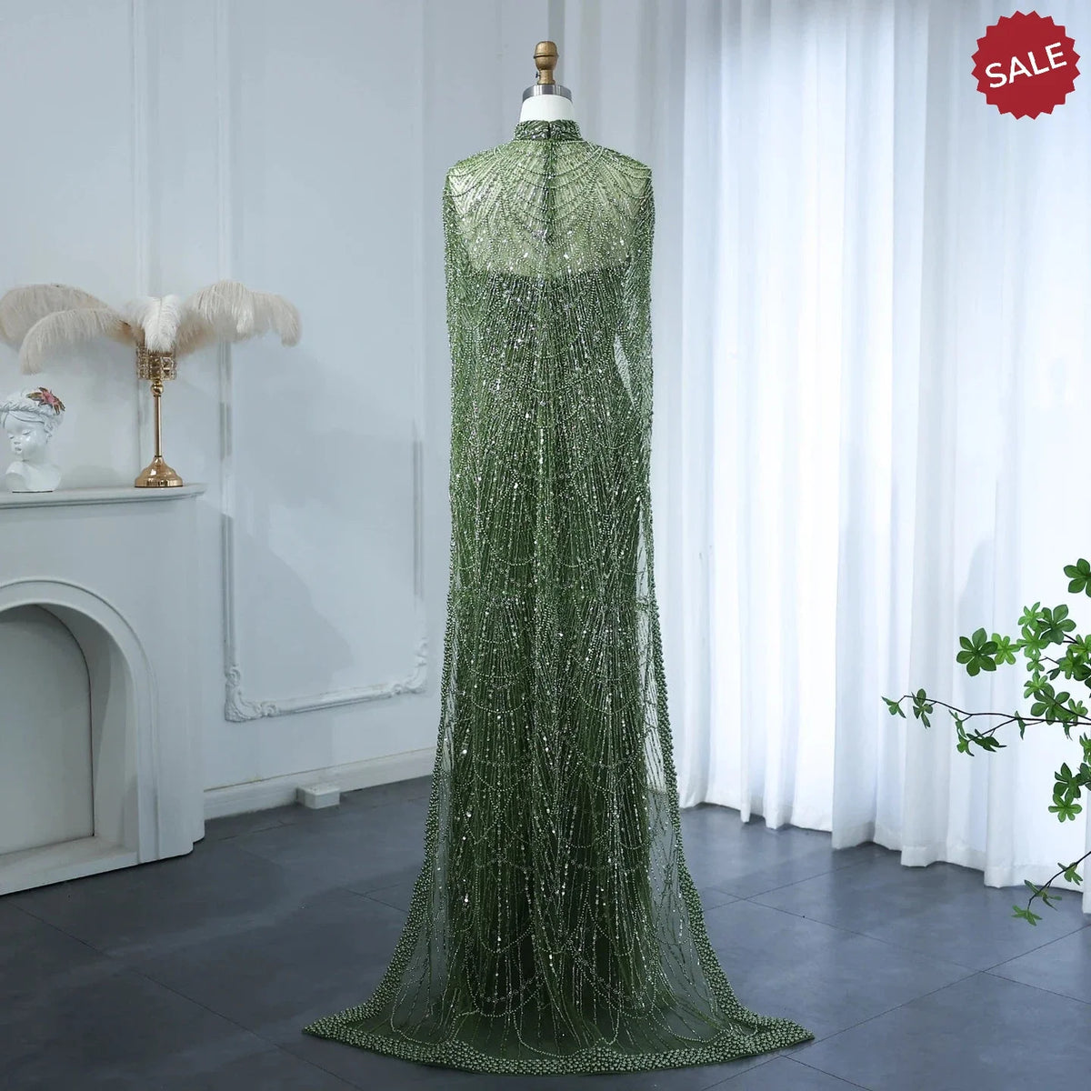 Luxury Pearls Dubai Champagne Evening Dresses with Cape 2023 New Arabic Women Mermaid Wedding Party Prom Dress SS369