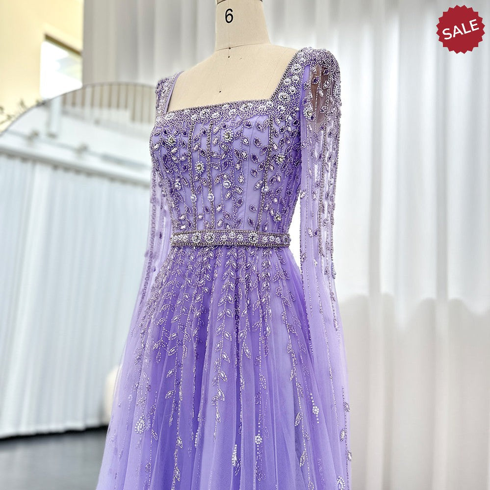 Luxury Pink Dubai Evening Dresses for Women Wedding Square Neck Cap Sleeves Arabic Muslim Formal Party Gowns SS494