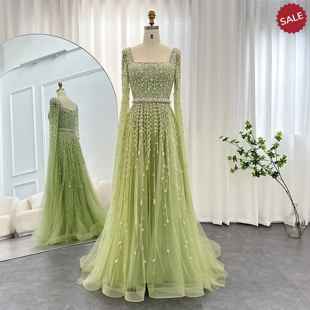 Luxury Pink Dubai Evening Dresses for Women Wedding Square Neck Cap Sleeves Arabic Muslim Formal Party Gowns SS494