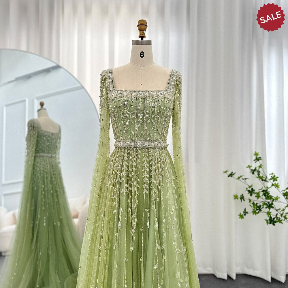 Luxury Pink Dubai Evening Dresses for Women Wedding Square Neck Cap Sleeves Arabic Muslim Formal Party Gowns SS494