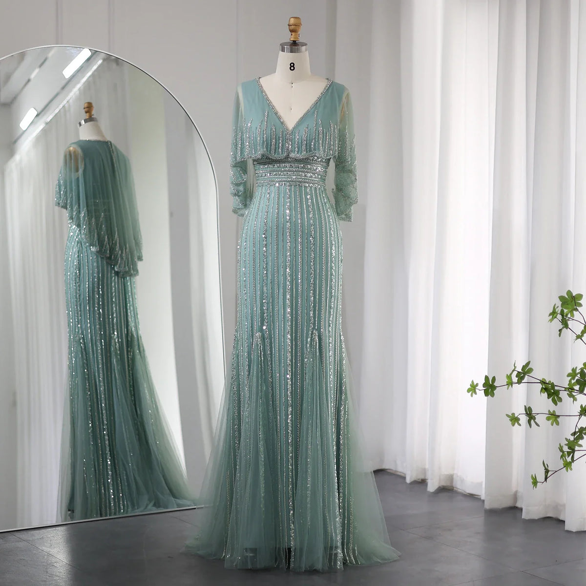 Luxury Pink Mermaid Dubai Evening Dresses with Cape SS284