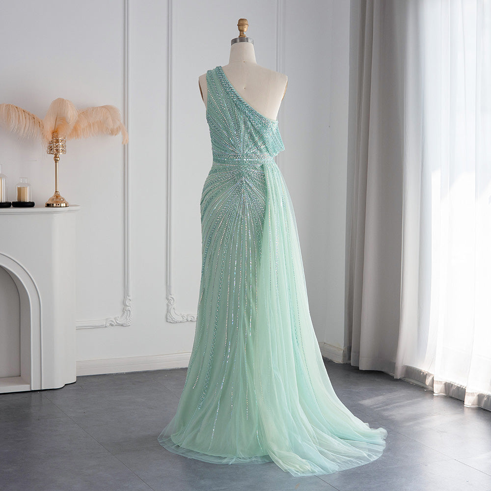 Luxury Rose Pink One Shoulder Mermaid Evening Dresses for Women Wedding Party High Slit Long Prom Formal Gowns SS337