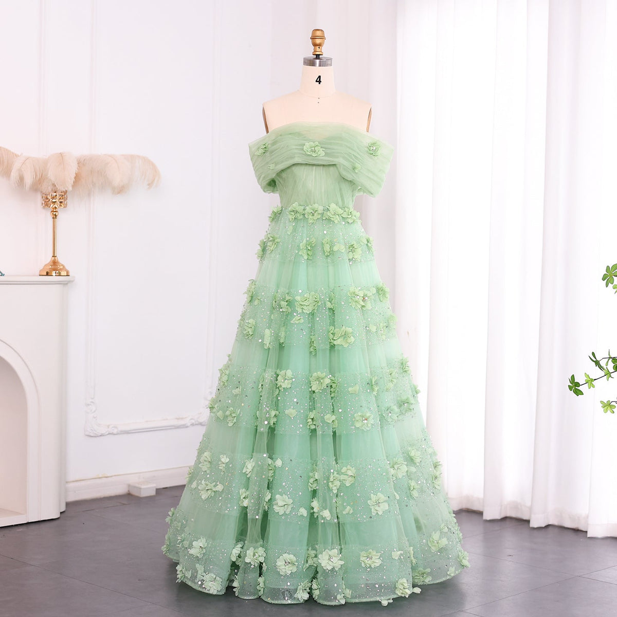 Luxury Sage Green 3D Flowers Dubai Evening Dress with Cape Elegant Swetheart Arabic Women Wedding Party Gowns SS346