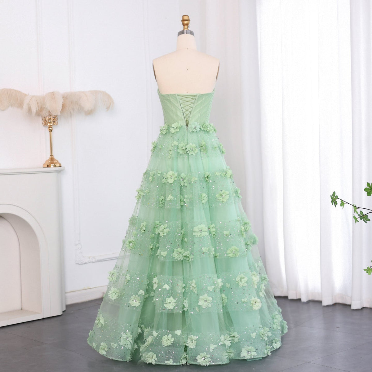 Luxury Sage Green 3D Flowers Dubai Evening Dress with Cape Elegant Swetheart Arabic Women Wedding Party Gowns SS346