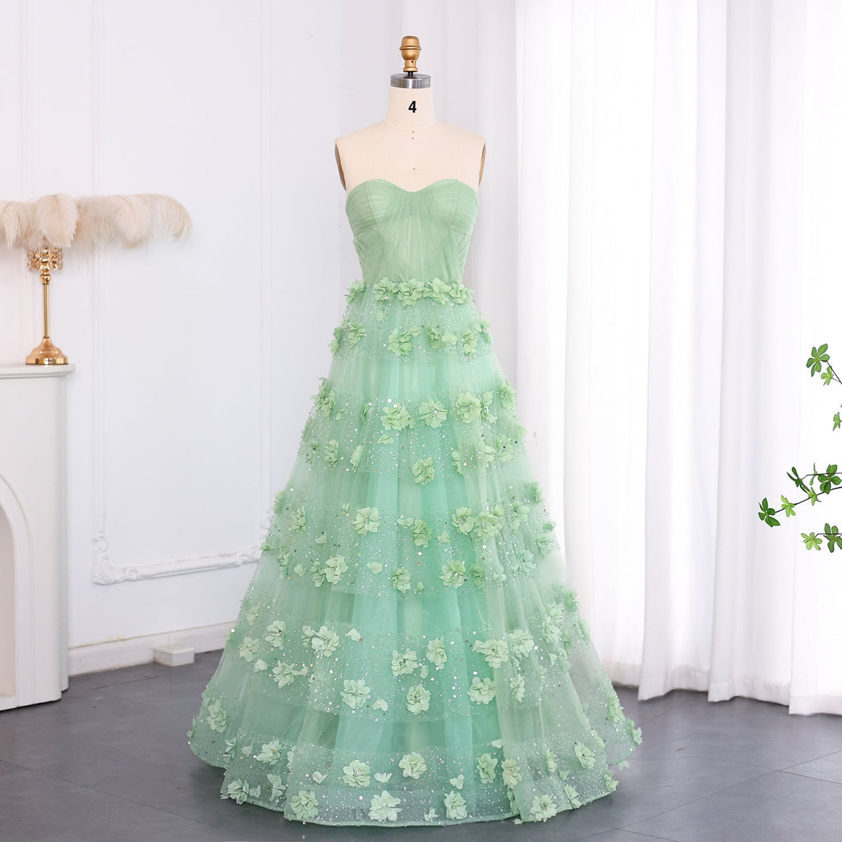Luxury Sage Green 3D Flowers Dubai Evening Dress with Cape Elegant Swetheart Arabic Women Wedding Party Gowns SS346