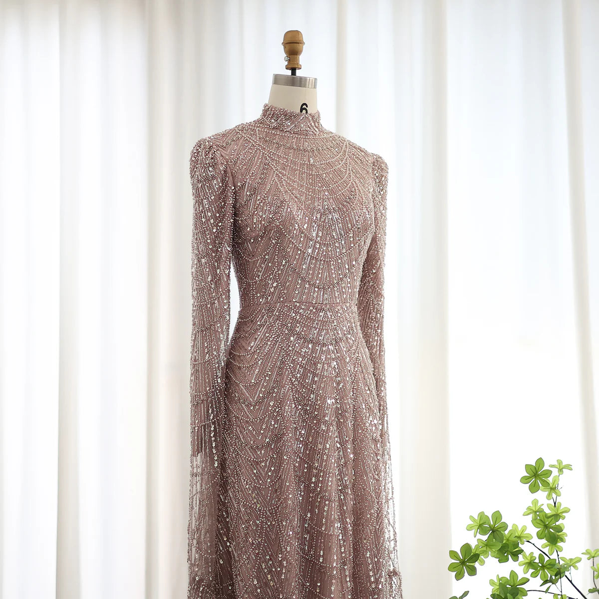 Luxury Sage Green Evening Dress with Cape Sleeves SS260