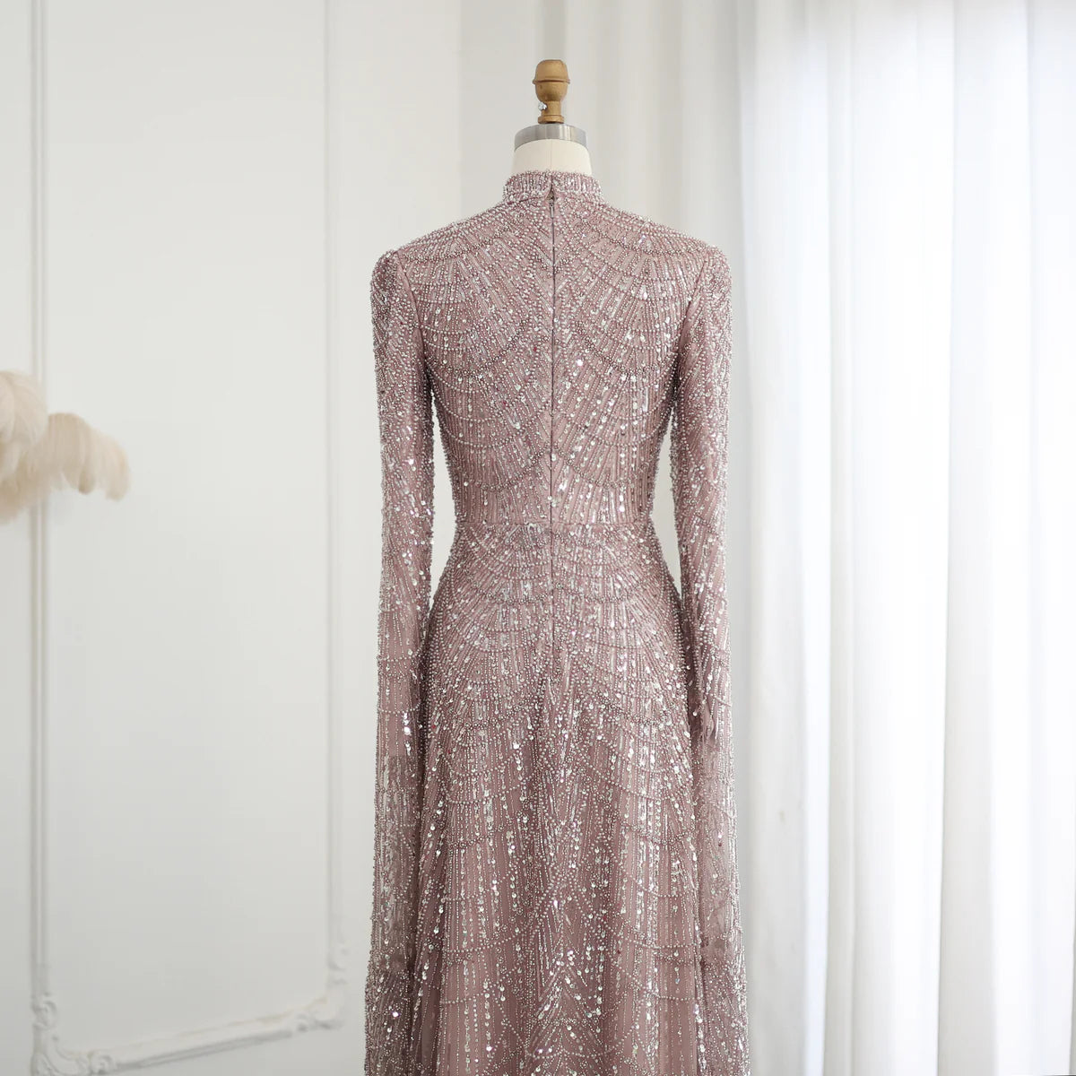 Luxury Sage Green Evening Dress with Cape Sleeves SS260
