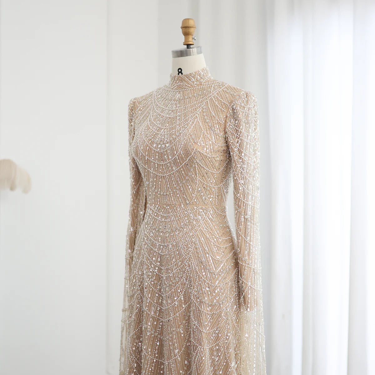 Luxury Sage Green Evening Dress with Cape Sleeves SS260