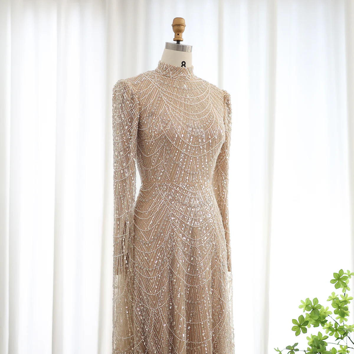 Luxury Sage Green Evening Dress with Cape Sleeves SS260