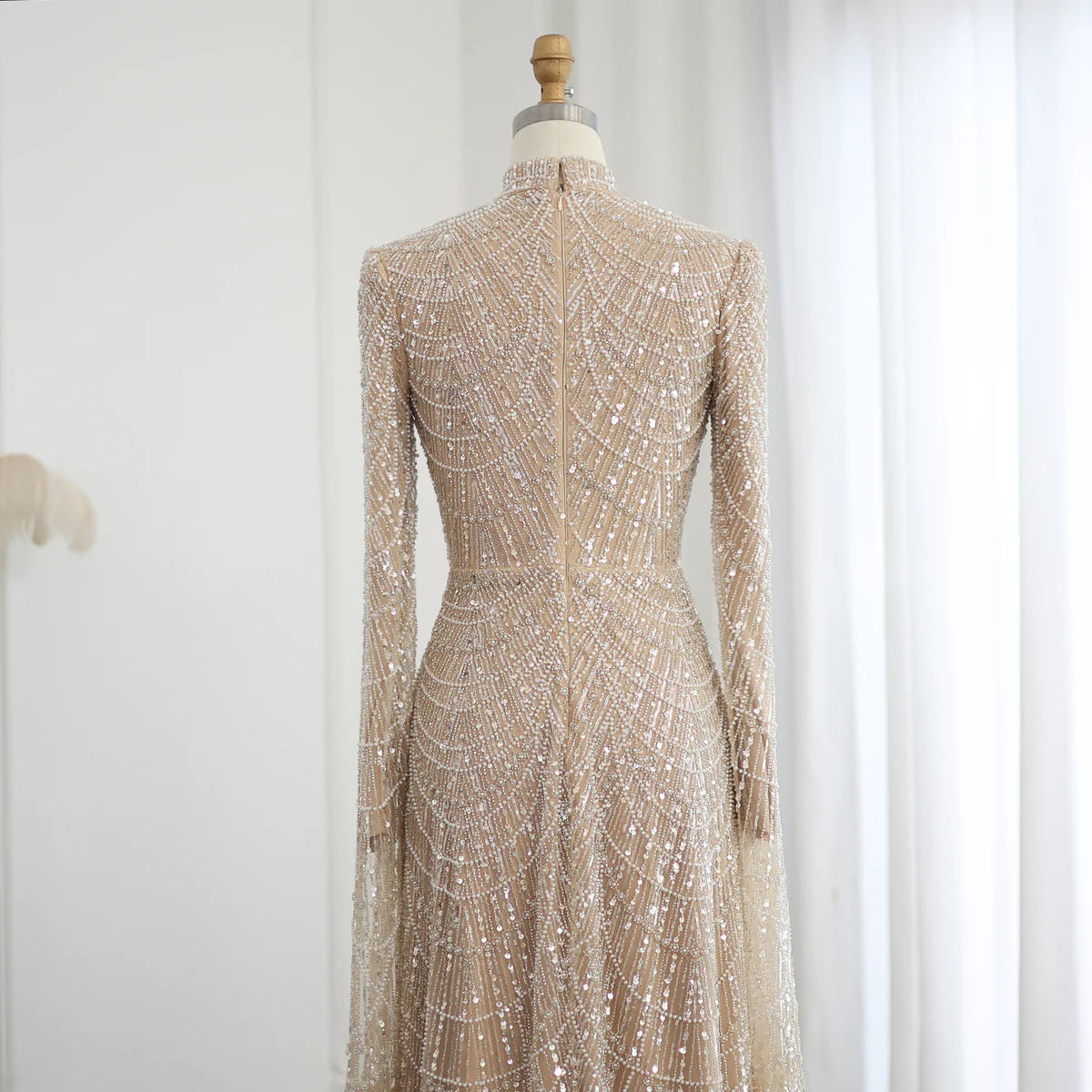 Luxury Sage Green Evening Dress with Cape Sleeves SS260