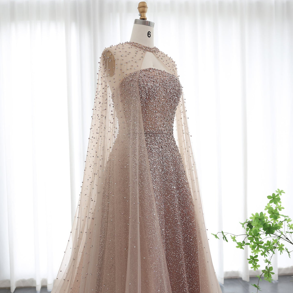 Luxury Sparkly Crystal Turquoise Evening Dress with Cape SS198