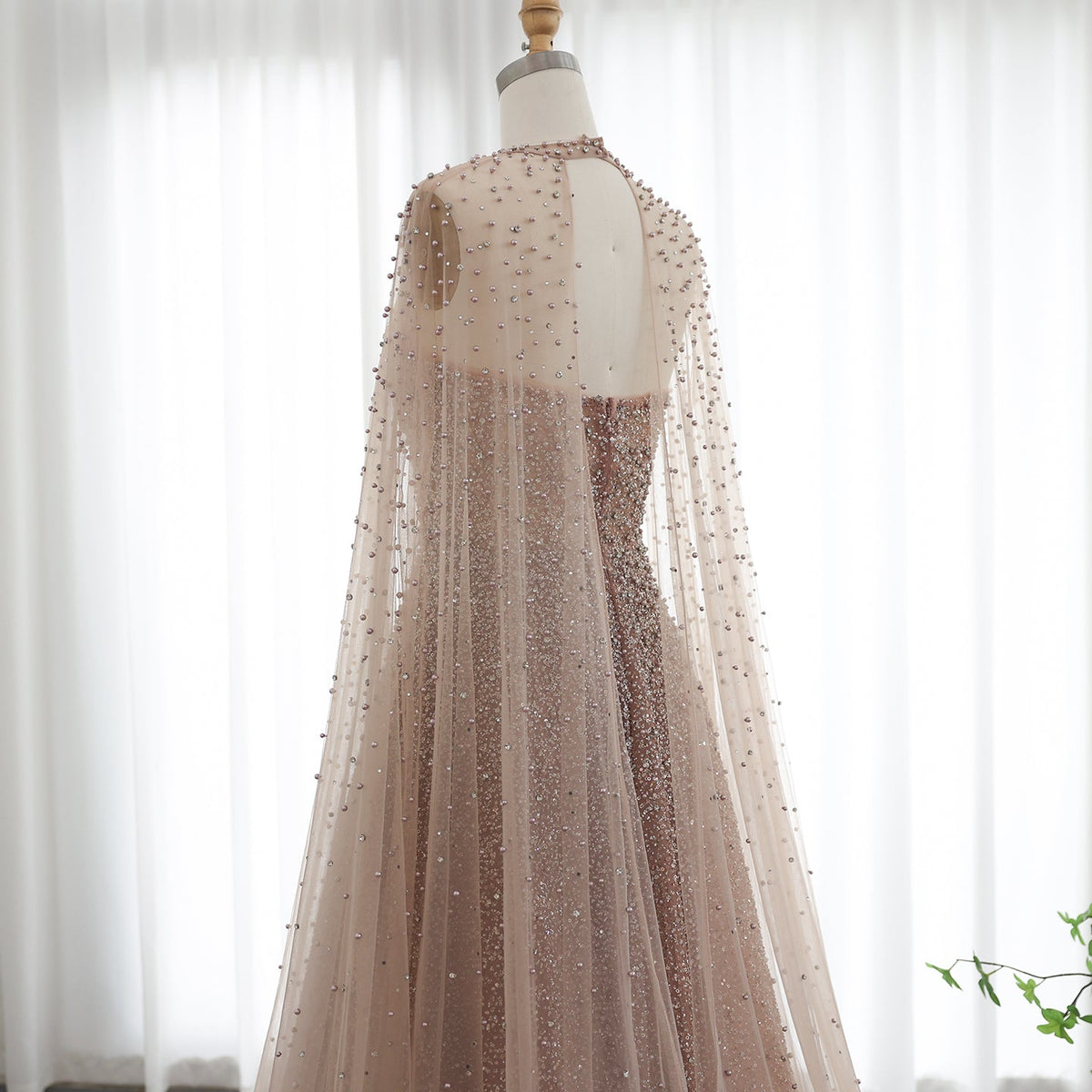 Luxury Sparkly Crystal Turquoise Evening Dress with Cape SS198