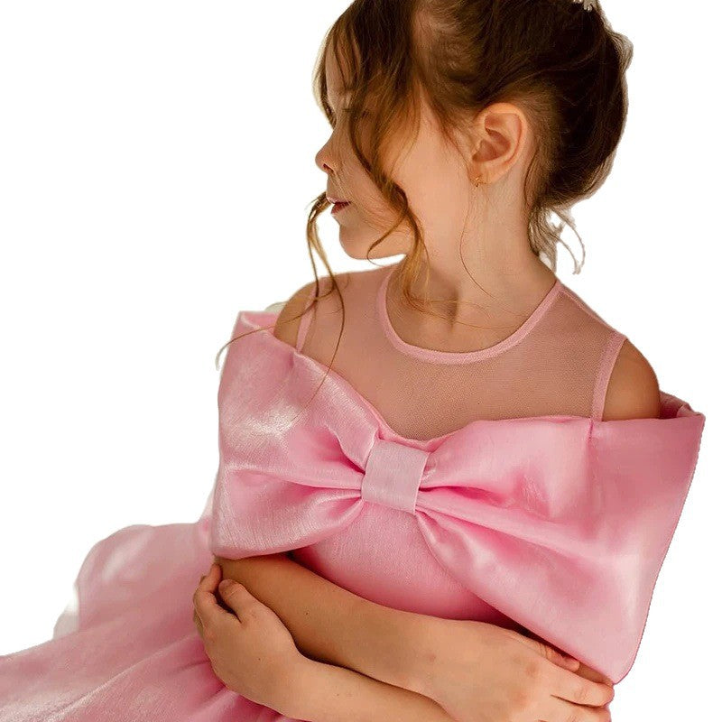 M088 pink bow girls birthday dress